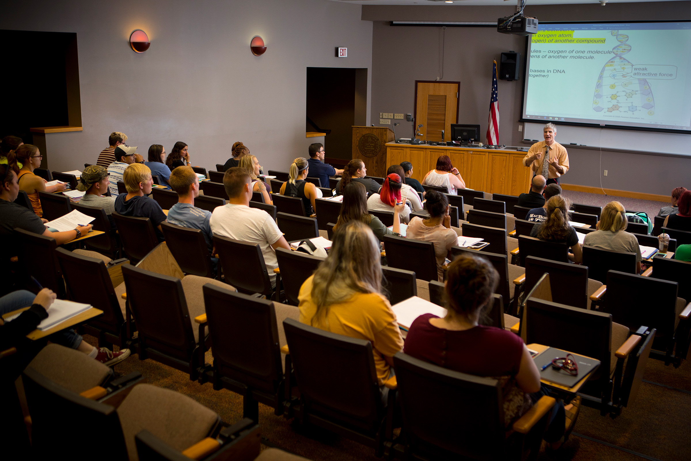 Biology lesson in a college lecture hall